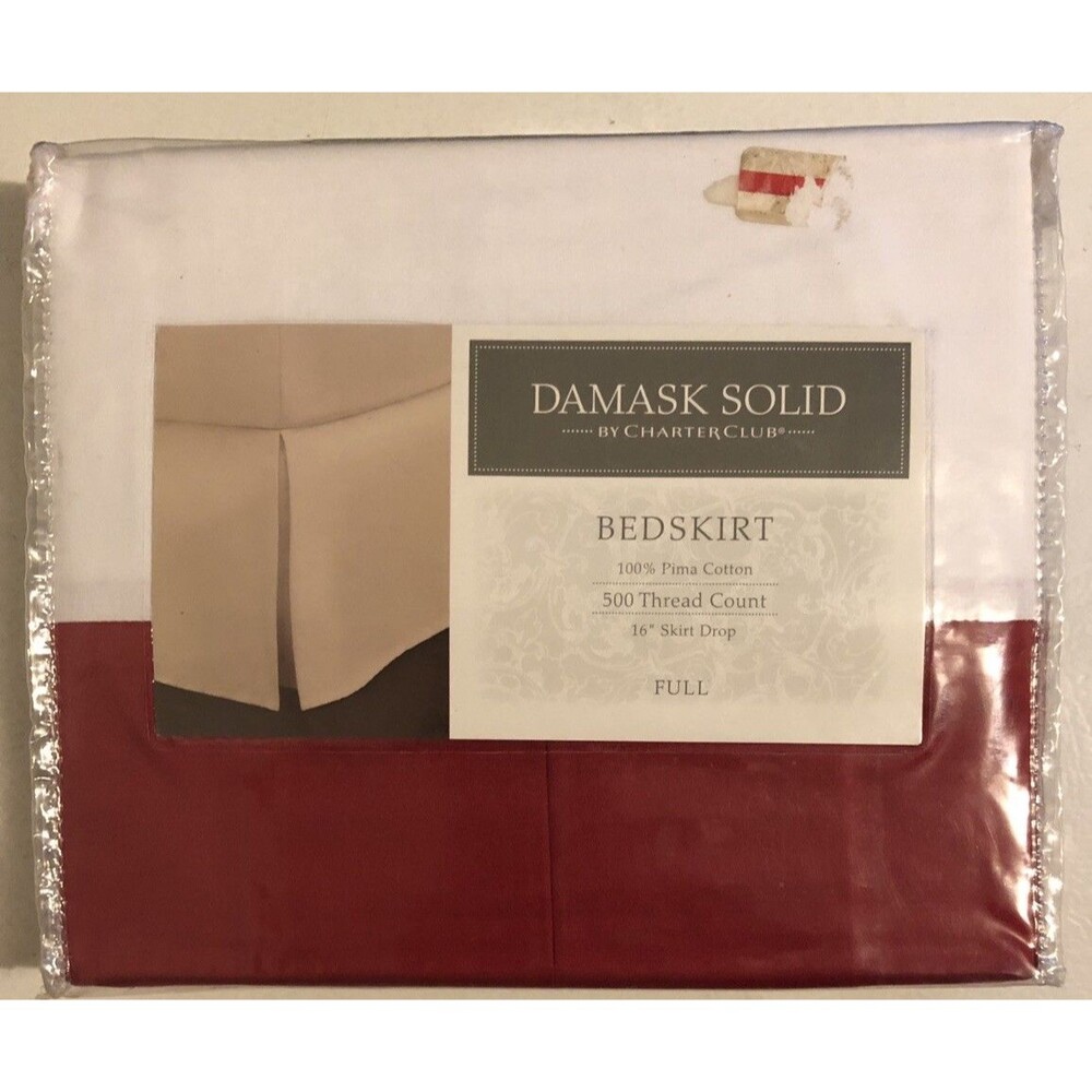 CHARTER CLUB Damask Solid Bedskirt 100% Pima Cotton 500 Thread Count FULL 16" D